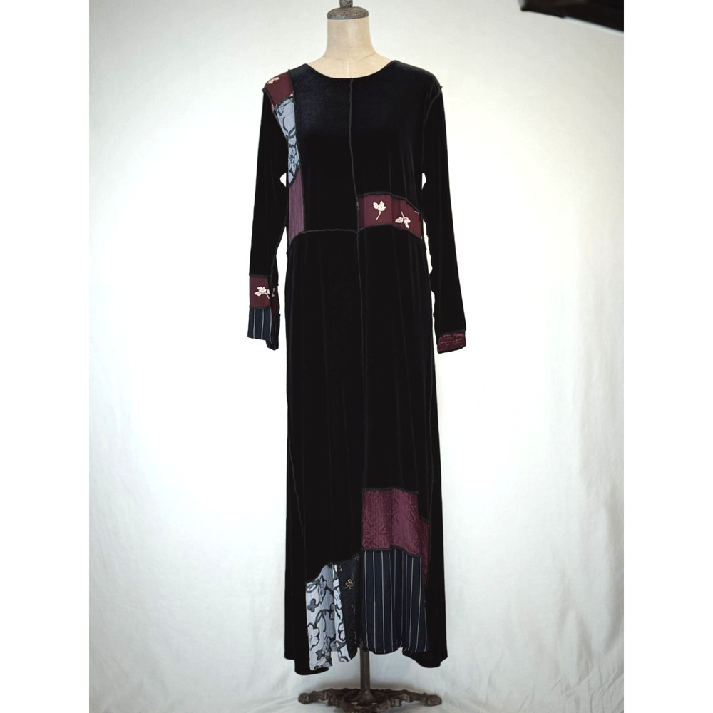 90's Something Old Something New Black Velvet Maxi Dress XL #1-0154